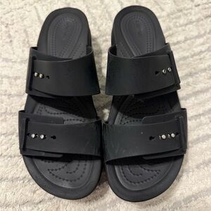 CROCS Brooklyn Womens Low Wedge Black Platform Sandals Women’s Size 9 Lite Ride